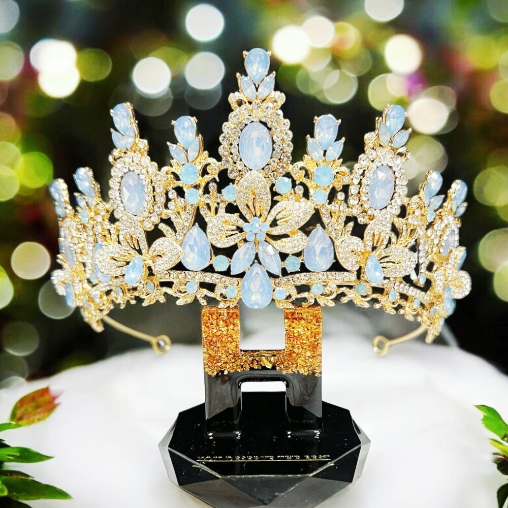 Flower Crown, Gemstone Crown, Gold crown, Blue Gemstone crown, Goddess crown - Picture 4 of 6